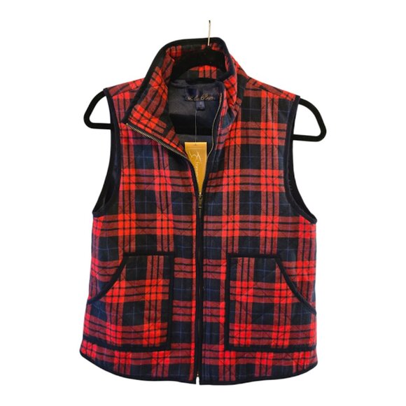 FRANCESCA'S BLUE RAIN VEST RED BLACK FLANNEL PLAID NWT SIZE S - Picture 1 of 11